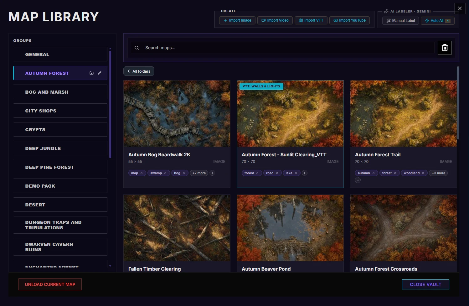 Your maps together in the DungeonRig Map Library